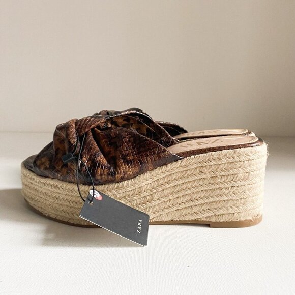 Zara Snakeskin  Jute Wedge Slip on Chunky Platform Espadrilles 39 - Picture 5 of 6
